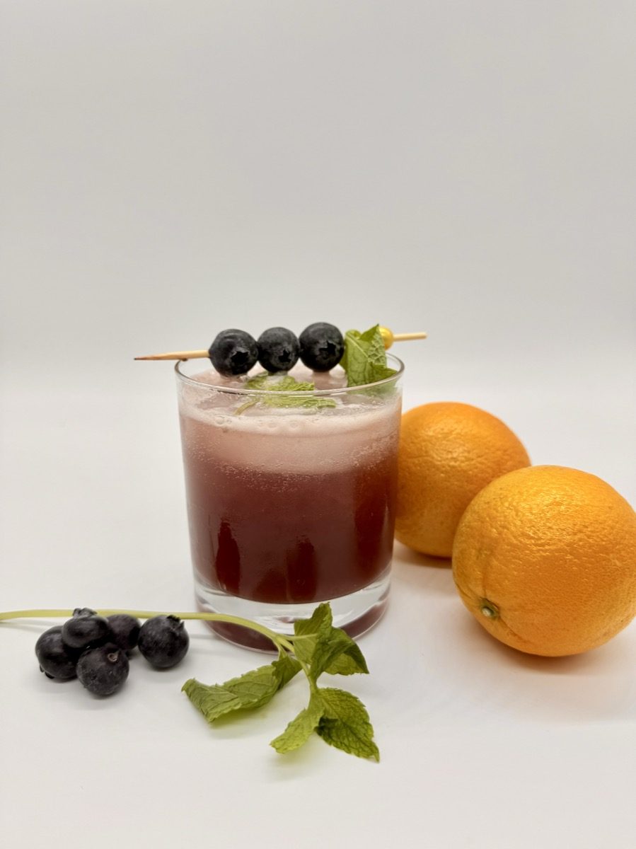 Blueberry drink with fresh garnish